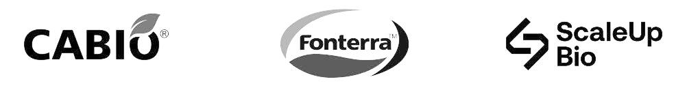 Partner logos; Cabio, Fonterra ScaleUp Bio